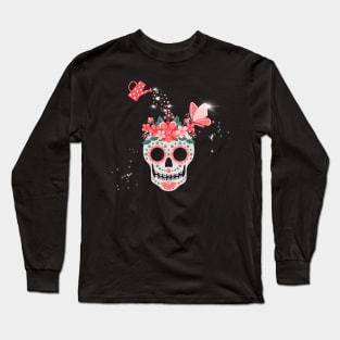 Mental health watering skull flowers Long Sleeve T-Shirt